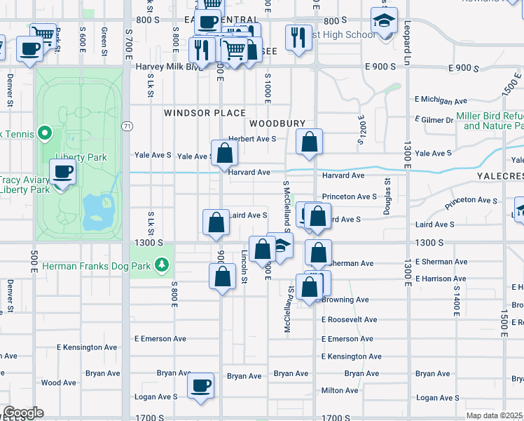 map of restaurants, bars, coffee shops, grocery stores, and more near 975 Laird Avenue South in Salt Lake City