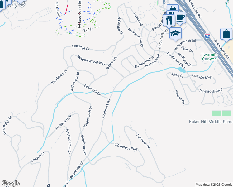 map of restaurants, bars, coffee shops, grocery stores, and more near 7670 Pinebrook Road in Park City