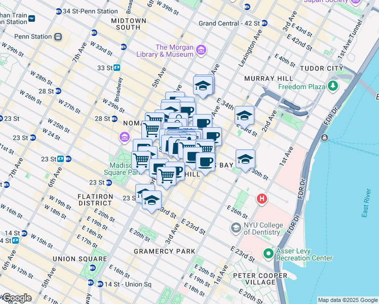 map of restaurants, bars, coffee shops, grocery stores, and more near in New York
