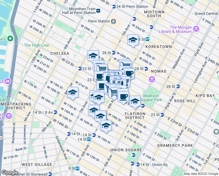 map of restaurants, bars, coffee shops, grocery stores, and more near in New York
