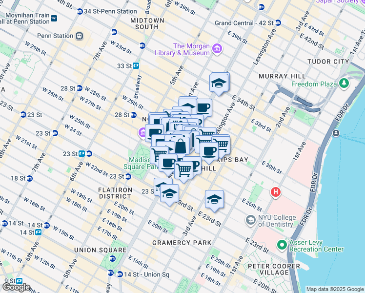 map of restaurants, bars, coffee shops, grocery stores, and more near in New York