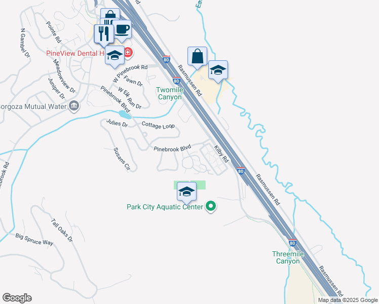 map of restaurants, bars, coffee shops, grocery stores, and more near 1600 Pinebrook Boulevard in Park City