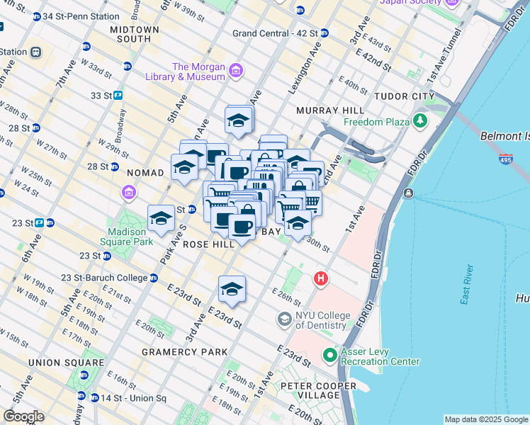 map of restaurants, bars, coffee shops, grocery stores, and more near in New York