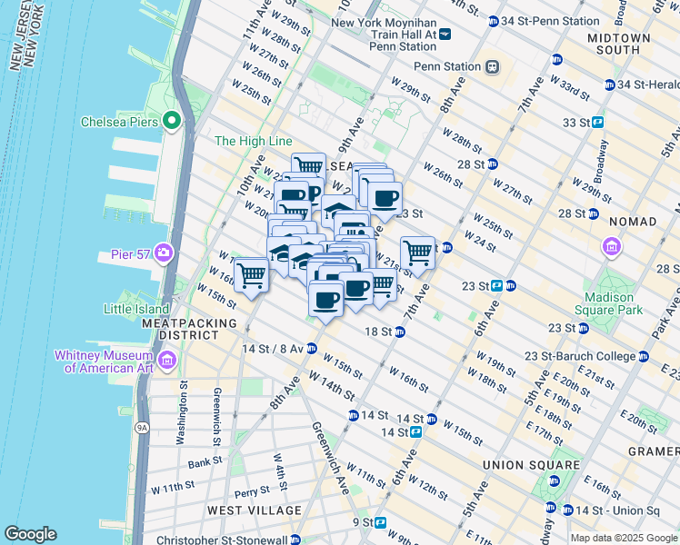 map of restaurants, bars, coffee shops, grocery stores, and more near in New York