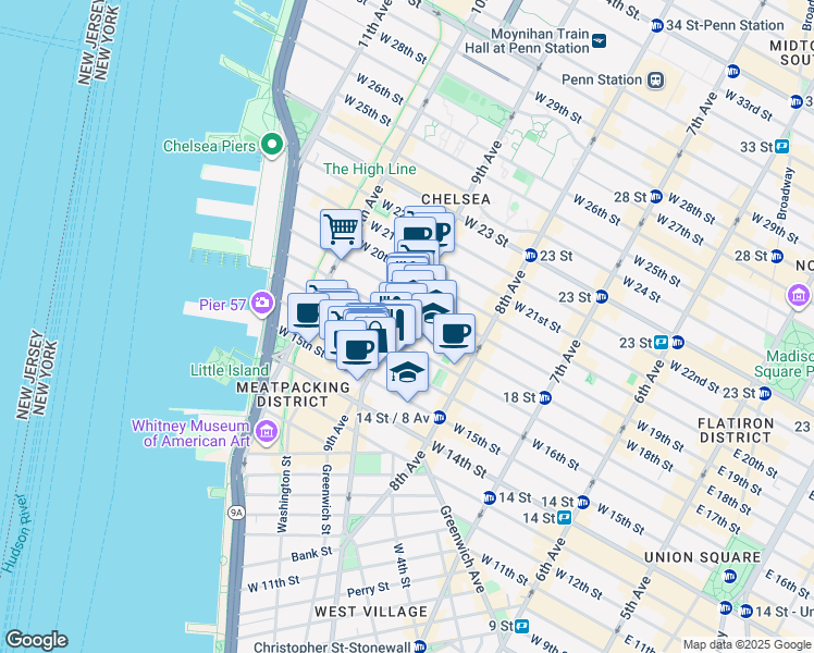 map of restaurants, bars, coffee shops, grocery stores, and more near in New York