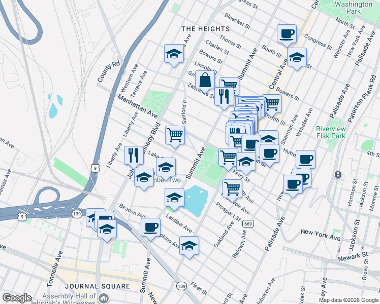 map of restaurants, bars, coffee shops, grocery stores, and more near 835 Summit Avenue in Jersey City