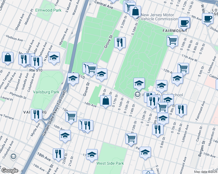 map of restaurants, bars, coffee shops, grocery stores, and more near in Newark