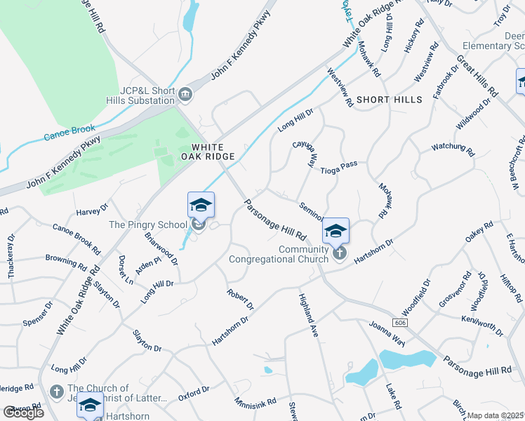 map of restaurants, bars, coffee shops, grocery stores, and more near 221 Parsonage Hill Road in Millburn