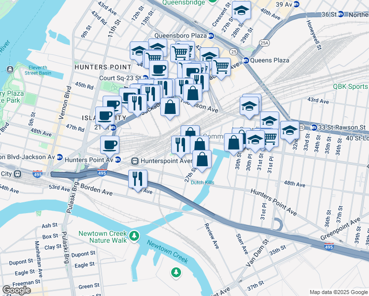 map of restaurants, bars, coffee shops, grocery stores, and more near 47-7 Pearson Place in Queens
