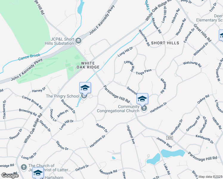 map of restaurants, bars, coffee shops, grocery stores, and more near 221 Parsonage Hill Road in Millburn