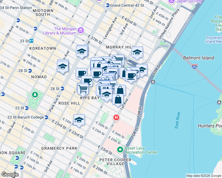 map of restaurants, bars, coffee shops, grocery stores, and more near in New York