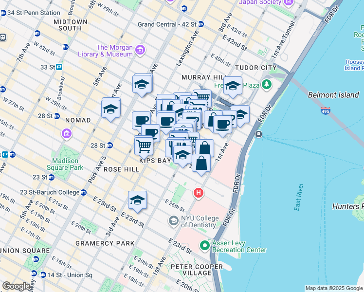 map of restaurants, bars, coffee shops, grocery stores, and more near in New York