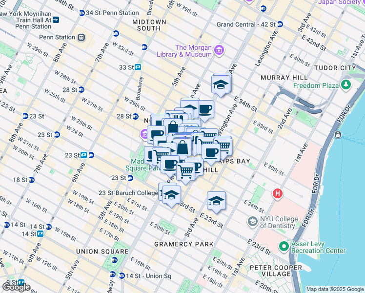 map of restaurants, bars, coffee shops, grocery stores, and more near in New York