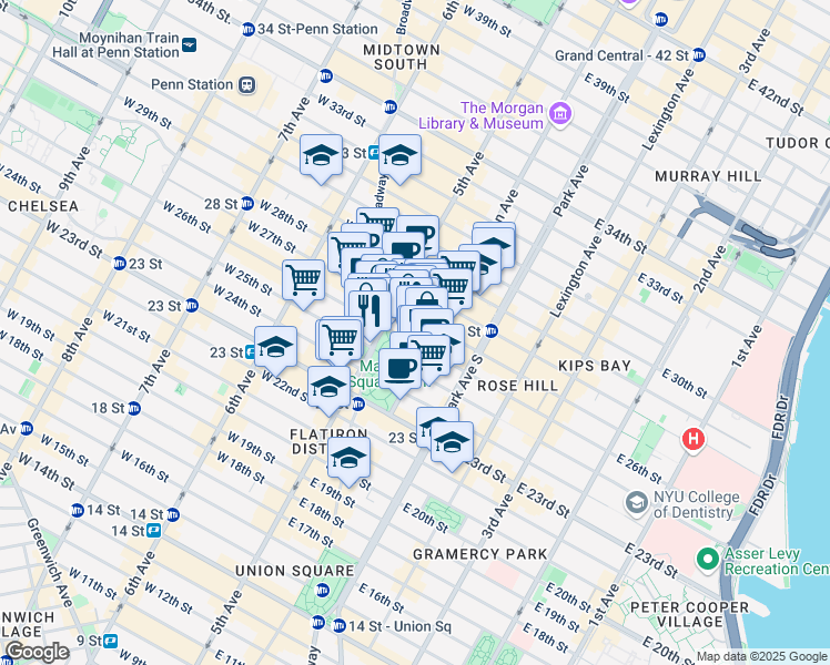 map of restaurants, bars, coffee shops, grocery stores, and more near in New York