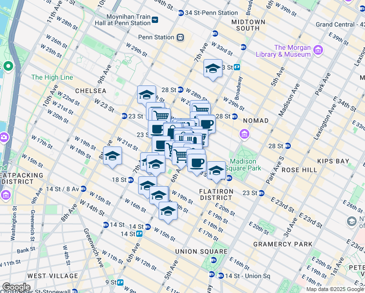 map of restaurants, bars, coffee shops, grocery stores, and more near in New York
