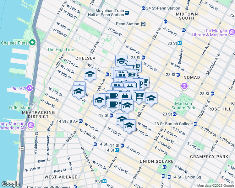 map of restaurants, bars, coffee shops, grocery stores, and more near in New York