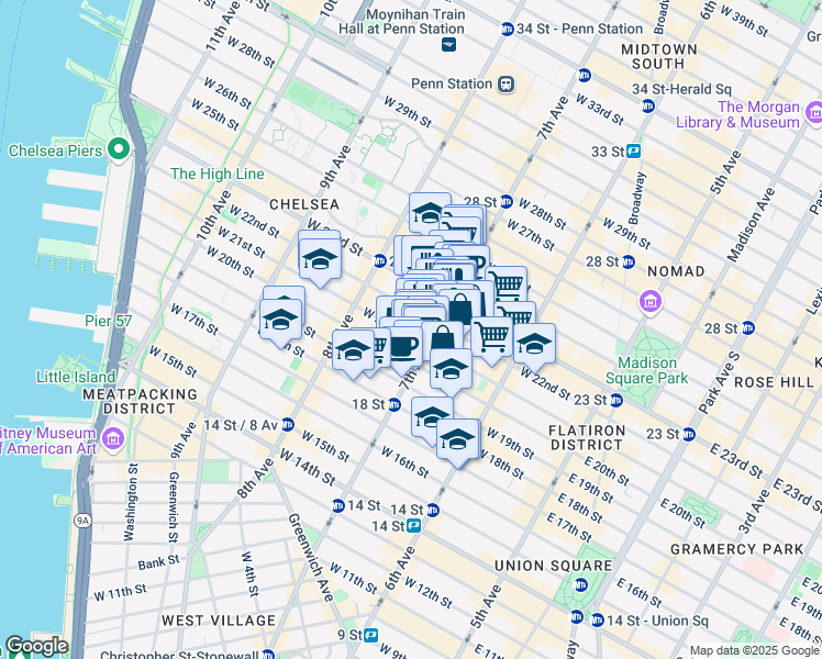 map of restaurants, bars, coffee shops, grocery stores, and more near in New York