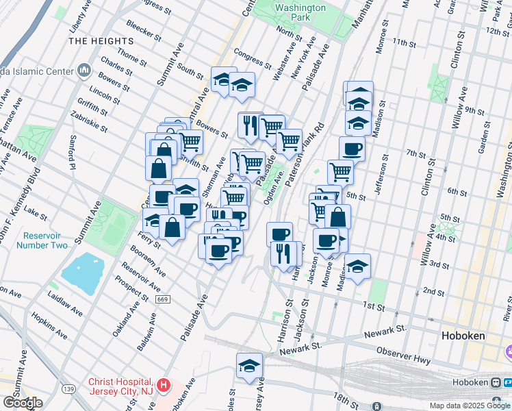 map of restaurants, bars, coffee shops, grocery stores, and more near 426 Palisade Avenue in Jersey City