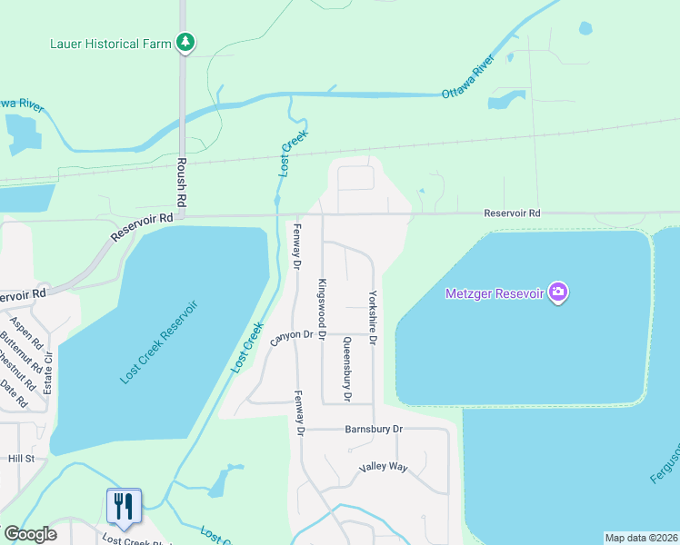 map of restaurants, bars, coffee shops, grocery stores, and more near 886 Kingswood Drive in Lima