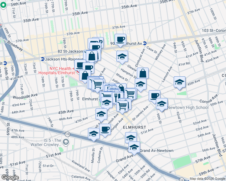 map of restaurants, bars, coffee shops, grocery stores, and more near 30 Vietor Avenue in Queens