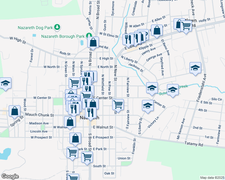map of restaurants, bars, coffee shops, grocery stores, and more near in Nazareth