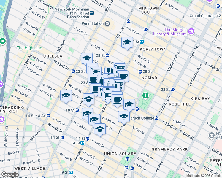 map of restaurants, bars, coffee shops, grocery stores, and more near in New York