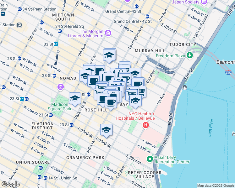 map of restaurants, bars, coffee shops, grocery stores, and more near in New York