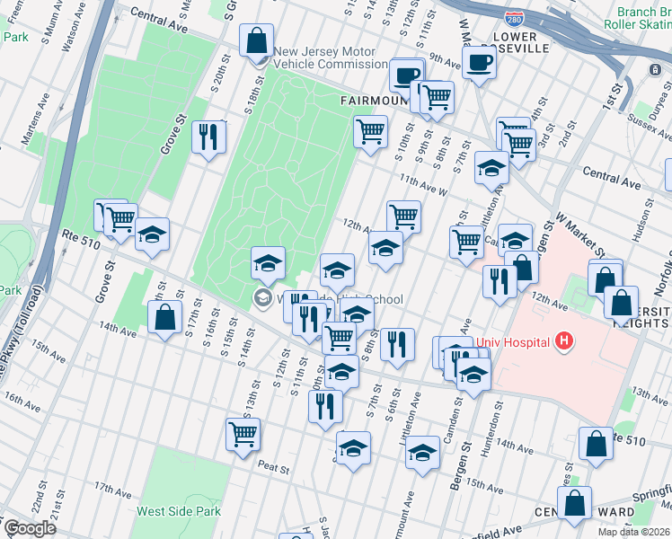 map of restaurants, bars, coffee shops, grocery stores, and more near 327 South 11th Street in Newark