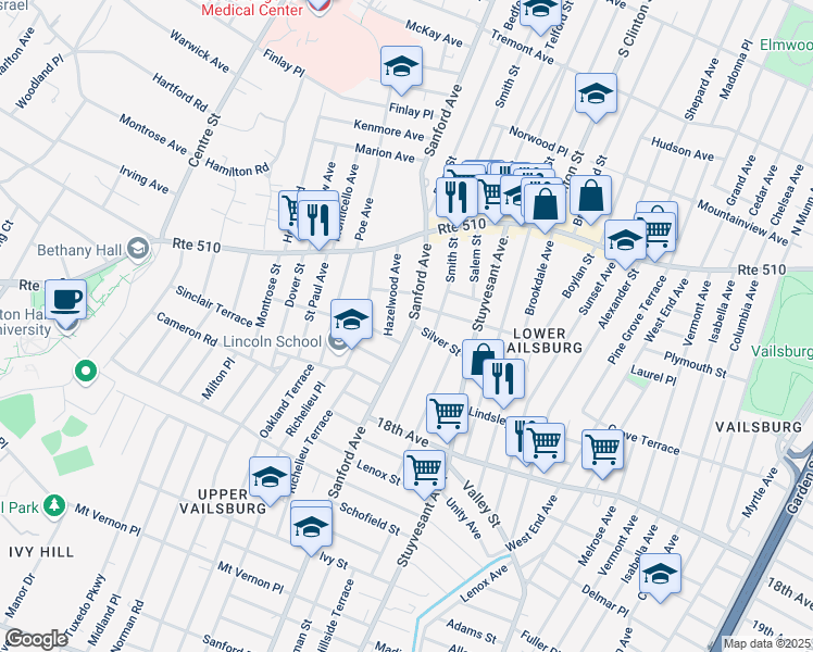 map of restaurants, bars, coffee shops, grocery stores, and more near in Newark
