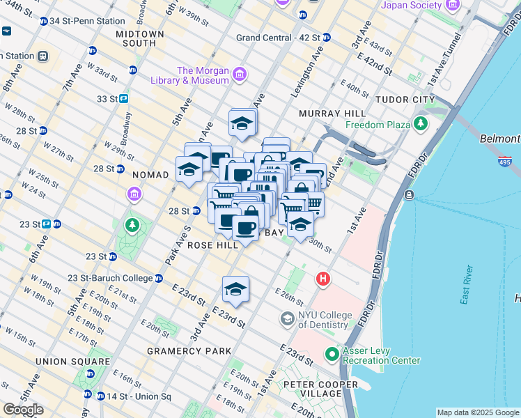 map of restaurants, bars, coffee shops, grocery stores, and more near in New York