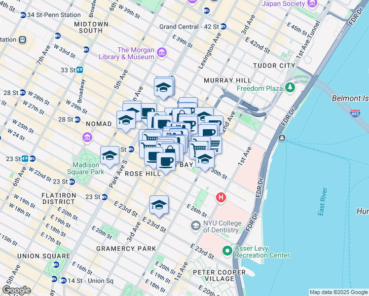 map of restaurants, bars, coffee shops, grocery stores, and more near in New York