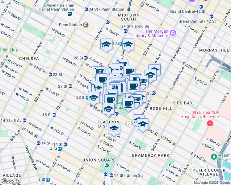 map of restaurants, bars, coffee shops, grocery stores, and more near in New York