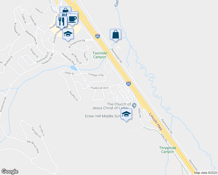 map of restaurants, bars, coffee shops, grocery stores, and more near 1600 West Pinebrook Boulevard in Park City