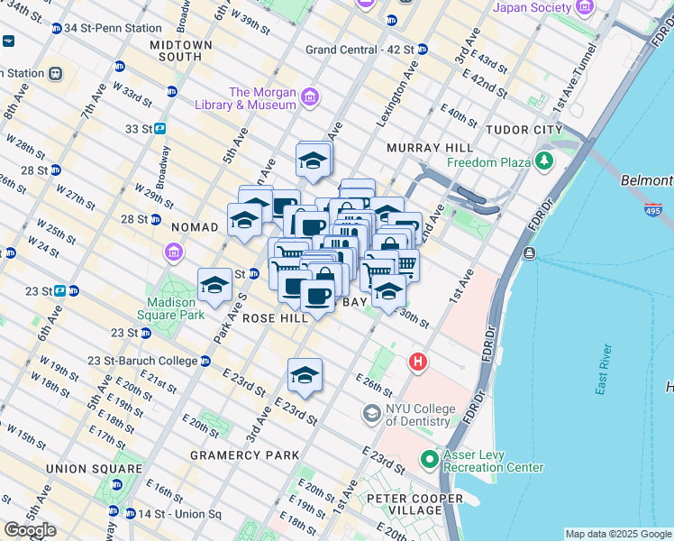 map of restaurants, bars, coffee shops, grocery stores, and more near in New York