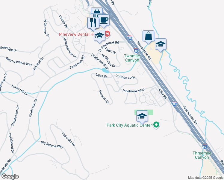 map of restaurants, bars, coffee shops, grocery stores, and more near 3093 Katies Crossing in Park City