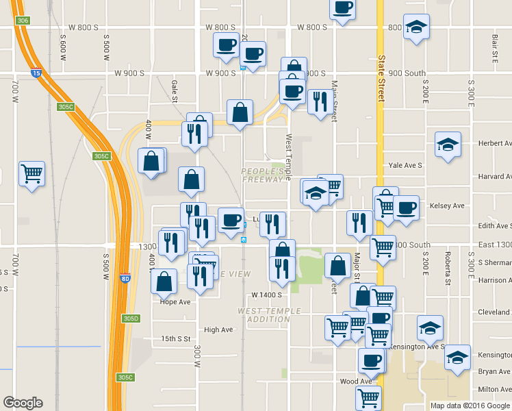 map of restaurants, bars, coffee shops, grocery stores, and more near 146 Lucy Avenue in Salt Lake City