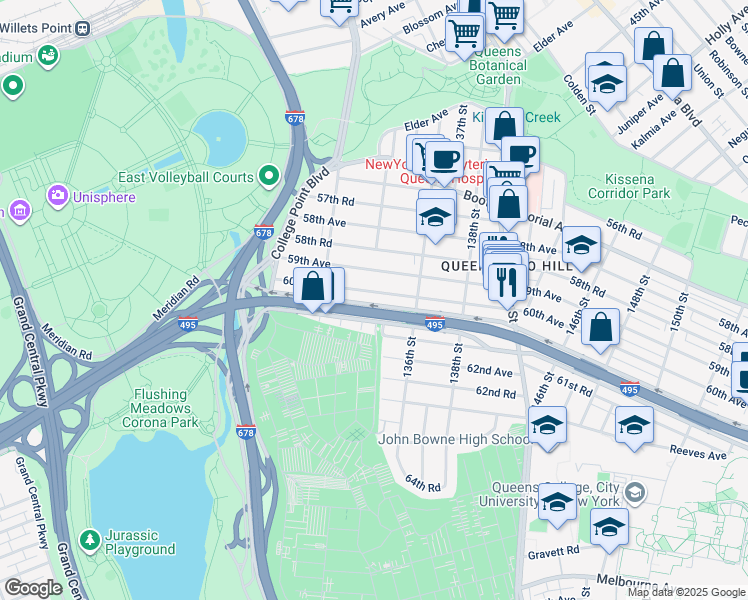 map of restaurants, bars, coffee shops, grocery stores, and more near in Queens