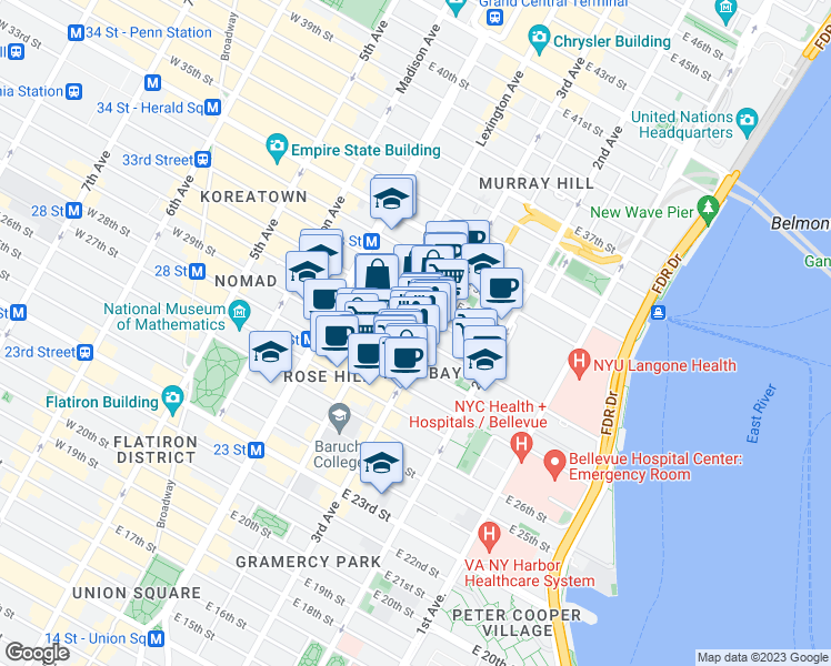map of restaurants, bars, coffee shops, grocery stores, and more near in New York