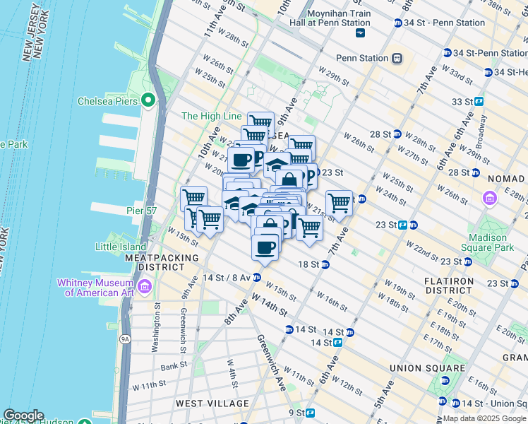 map of restaurants, bars, coffee shops, grocery stores, and more near in New York