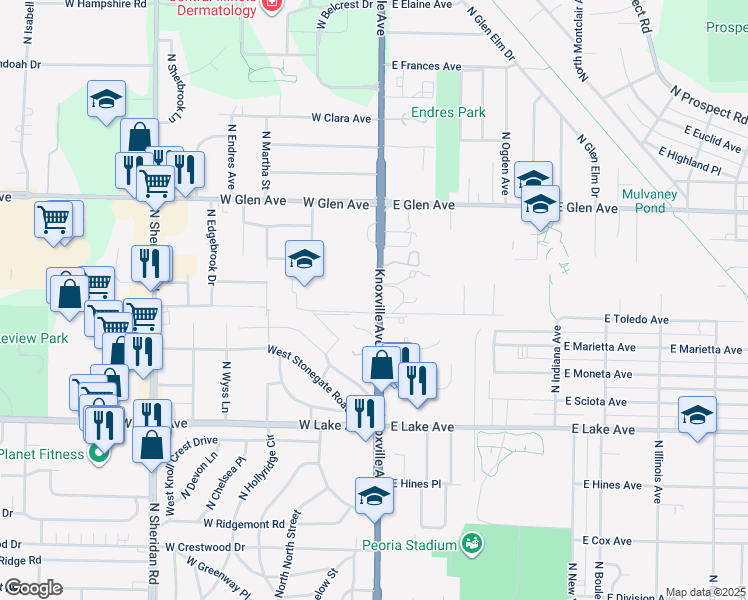 map of restaurants, bars, coffee shops, grocery stores, and more near in Peoria