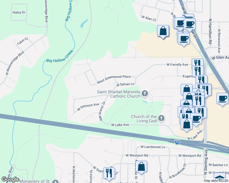 map of restaurants, bars, coffee shops, grocery stores, and more near 3334 West Sylvan Lane in Peoria