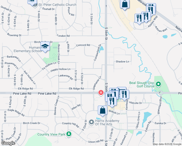 map of restaurants, bars, coffee shops, grocery stores, and more near 5401 Madalyn Road in Lincoln