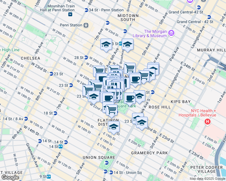 map of restaurants, bars, coffee shops, grocery stores, and more near in New York