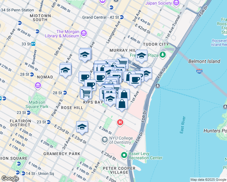 map of restaurants, bars, coffee shops, grocery stores, and more near in New York