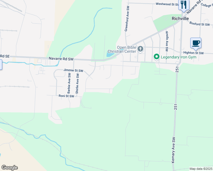 map of restaurants, bars, coffee shops, grocery stores, and more near 4495 Malta Avenue Southwest in Massillon
