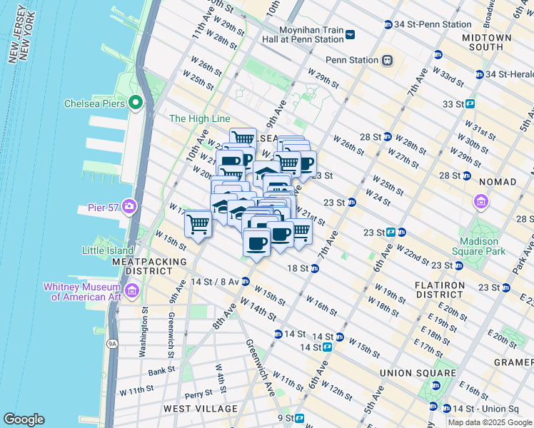 map of restaurants, bars, coffee shops, grocery stores, and more near in New York