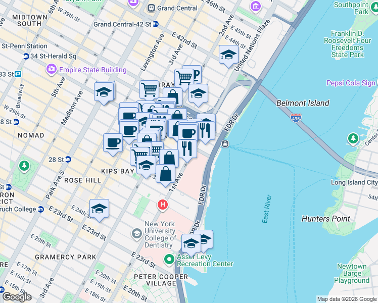 map of restaurants, bars, coffee shops, grocery stores, and more near in New York