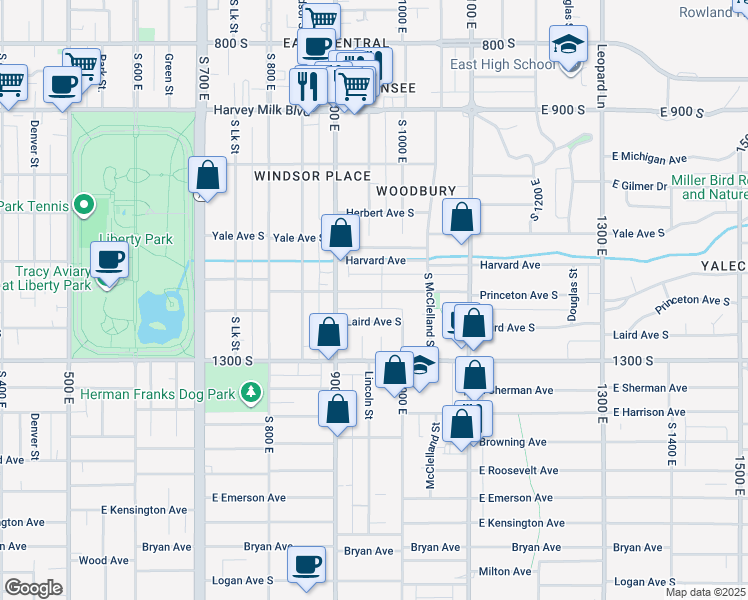 map of restaurants, bars, coffee shops, grocery stores, and more near 939 Laird Avenue South in Salt Lake City