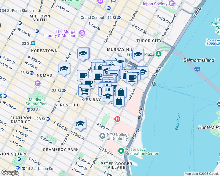 map of restaurants, bars, coffee shops, grocery stores, and more near in New York
