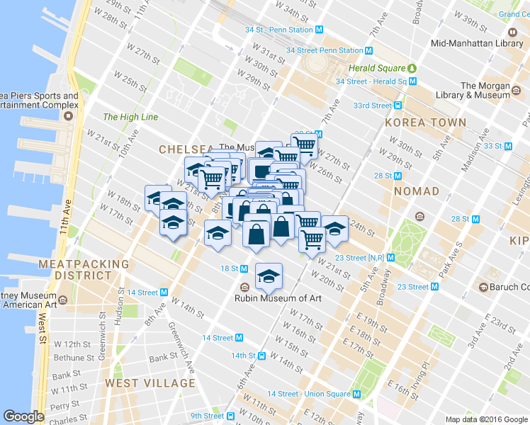 map of restaurants, bars, coffee shops, grocery stores, and more near in New York